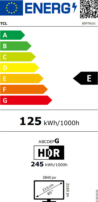 TCL 85 Zoll QLED P79L (2026) energielabel
