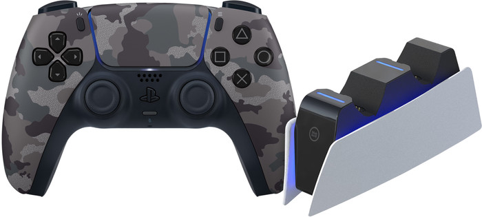 Kablloser Controller Sony PlayStation 5 DualSense Grey Camo + BlueBuilt-Ladestation Main Image