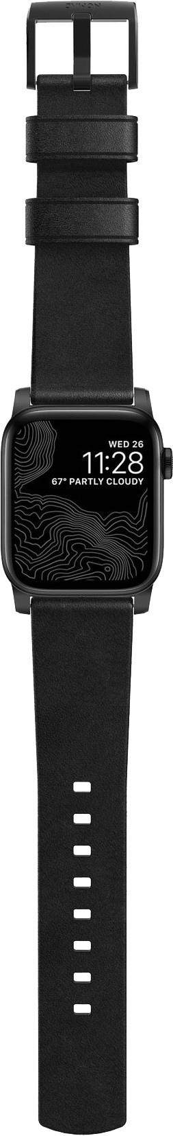 Nomad Apple Watch 44/45/46/49 mm Lederarmband Schwarz vorne