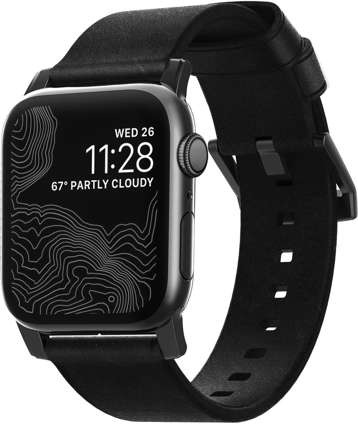 Nomad Apple Watch 44/45/46/49 mm Lederarmband Schwarz rechte seite