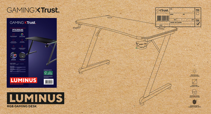 Trust GXT709 Luminus RGB Gaming-Schreibtisch Schwarz verpackung