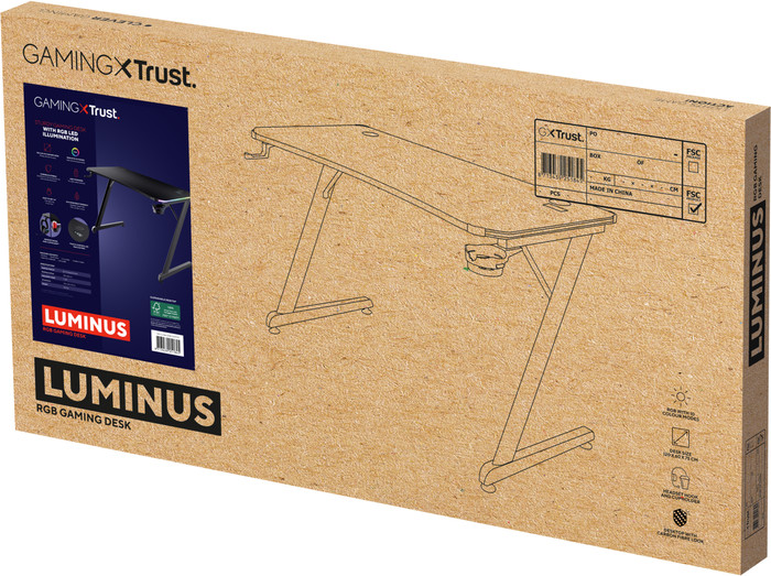 Trust GXT709 Luminus RGB Gaming-Schreibtisch Weiß verpackung