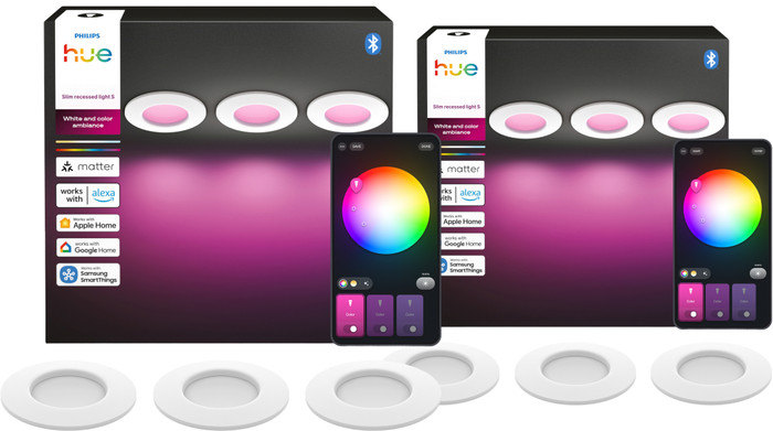 Philips Hue Recessed Spot Light Slim 6-pack - White and Color - 90mm - White Main Image