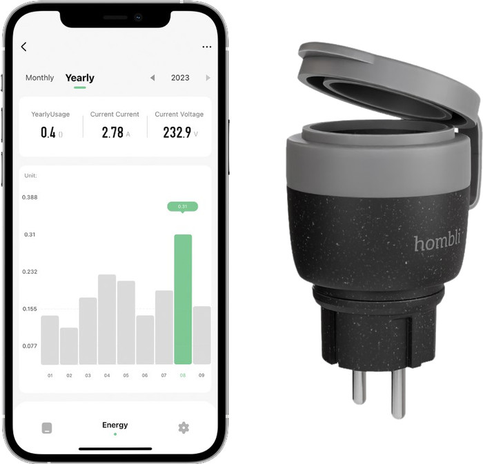 Hombli Smart Plug Outdoor V2 Black product in use