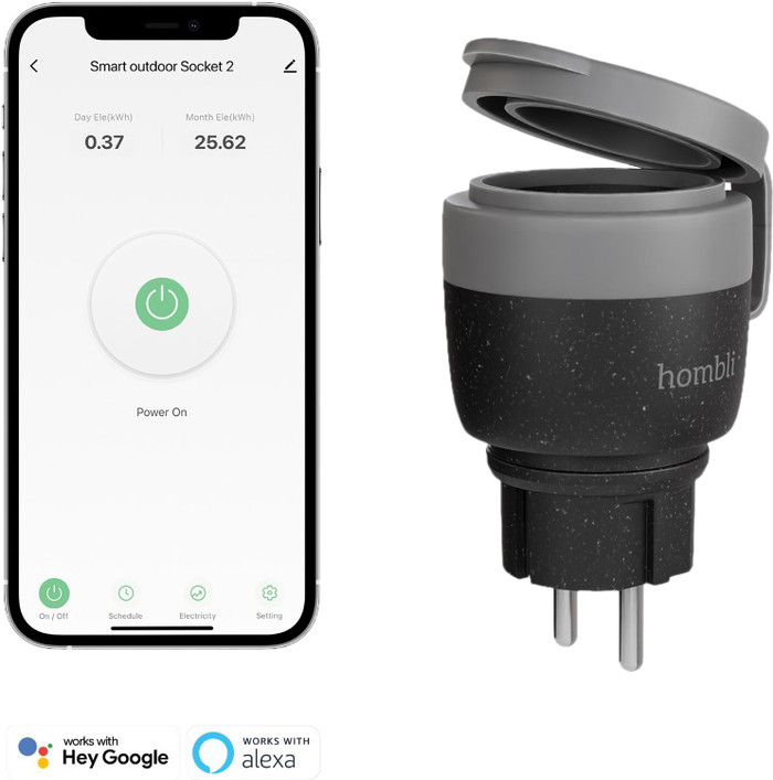 Hombli Smart Plug Outdoor V2 Black product in use