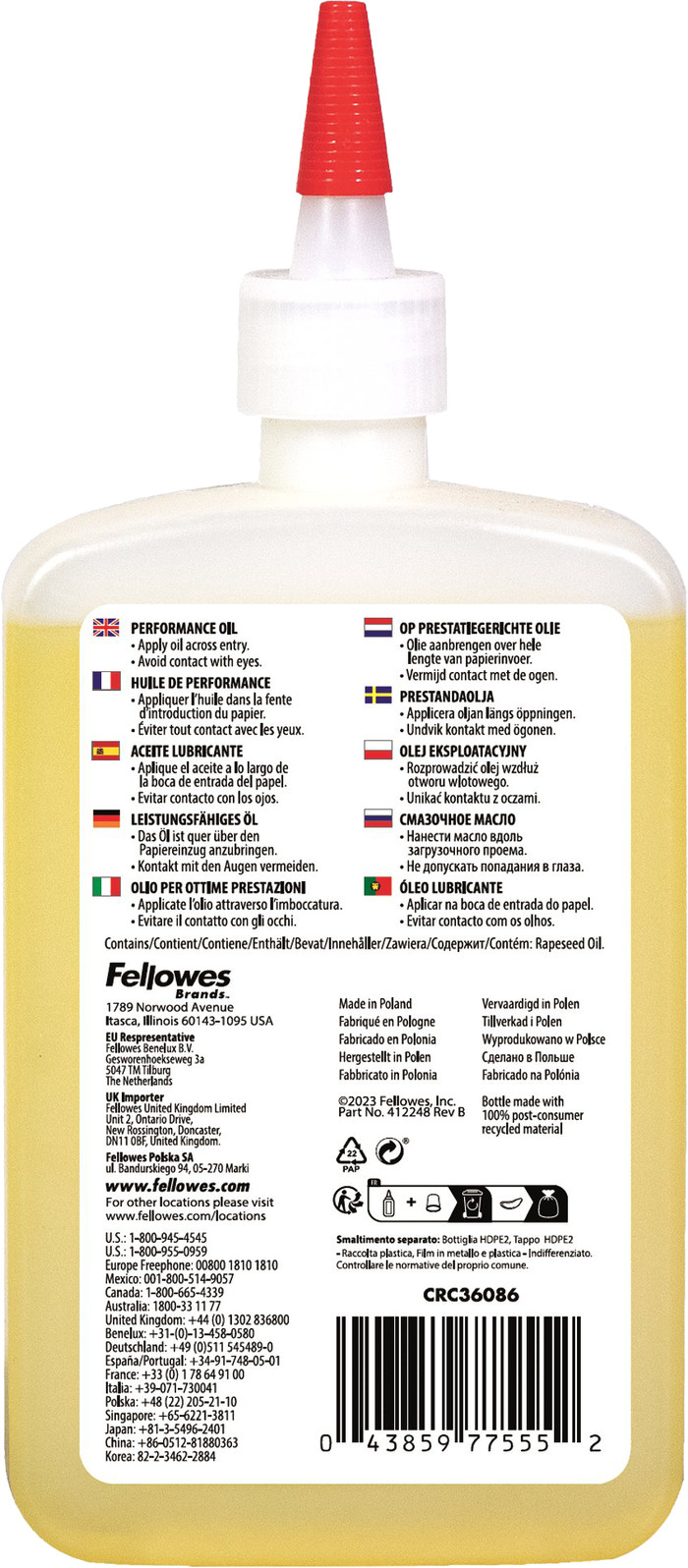 Fellowes Aktenvernichteröl (350 ml) rückseite