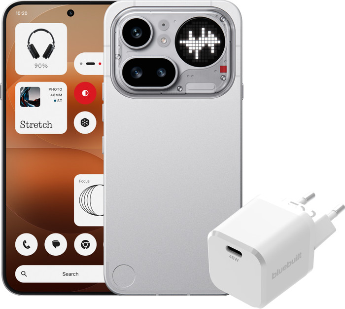 Nothing Phone (4a) Pro 128GB Silber 5G + BlueBuilt Ladegerät mit USB-C-Port 45 W Weiß Main Image