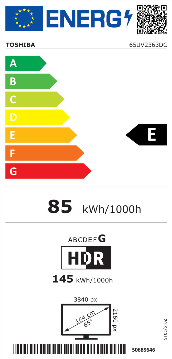 Toshiba 65UV2363DG (2024) energy label