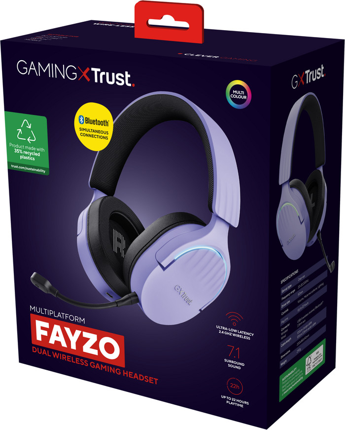 Trust Fayzo GXT491 Wireless PC/PlayStation Headset Purple packaging