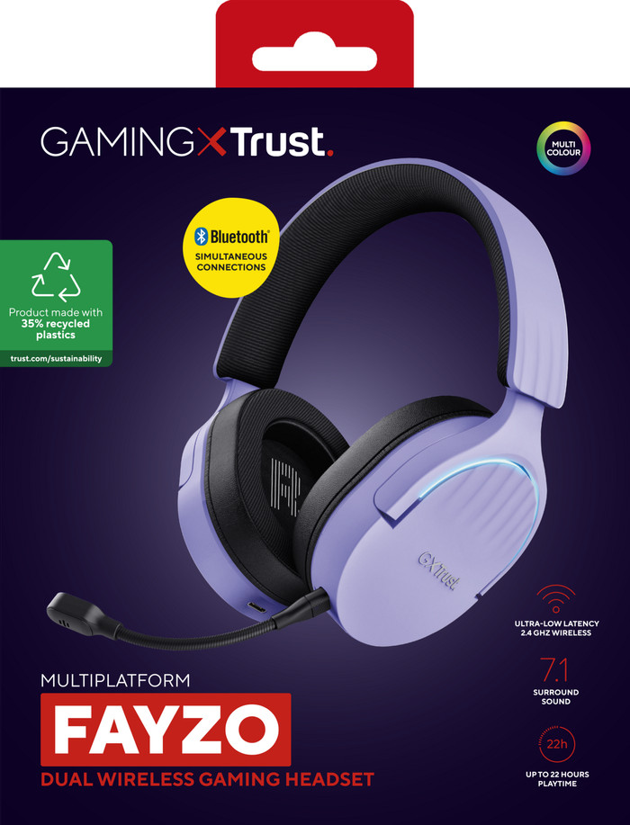 Trust Fayzo GXT491 Wireless PC/PlayStation Headset Purple packaging