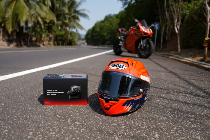 Insta360 Go 3S Motorrad-Set mit helmintegrierter POV-Halterung produkt in gebrauch