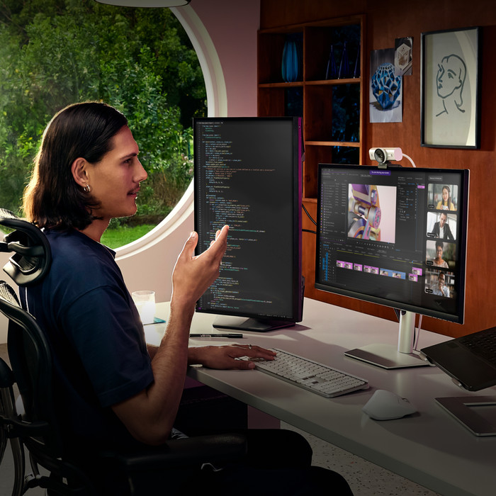 Logitech MX Brio Ultra HD 4K Webcam Gray product in use