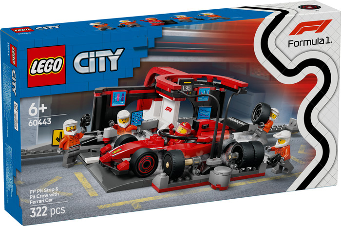 LEGO City F1 Pit Stop and Pit Crew with Ferrari Car 60443 packaging