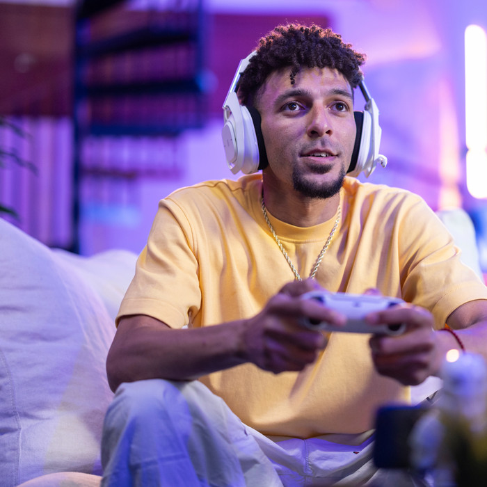 Logitech G Astro A50 X Wireless PC/Xbox/PlayStation Gaming Headset - White product in use