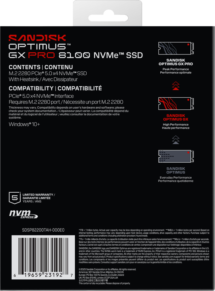 SANDISK Optimus GX PRO 8100 2TB PCIe 5.0 NVMe-SSD mit Kühlkörper verpackung
