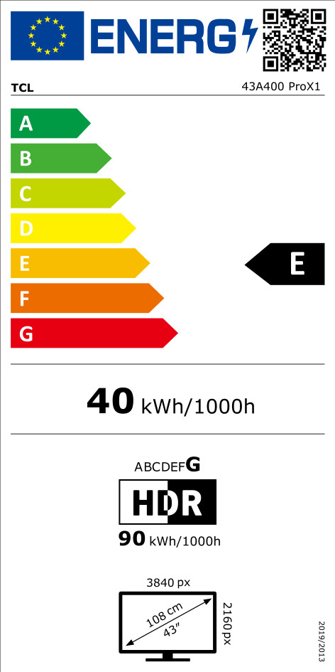 TCL QLED 43 Zoll A400 Pro (2026) energielabel