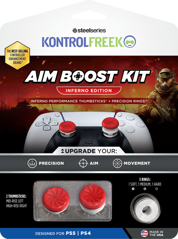 KontrolFreek Inferno AimBoost Thumb Sticks + Precision Rings Red/White PS5/PS4 packaging