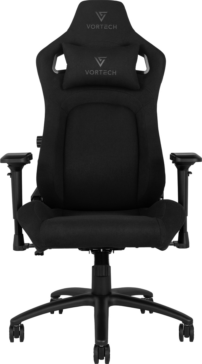 Vortech Pro Gaming-Stuhl Schwarz + Bodenschutzmatte vorne