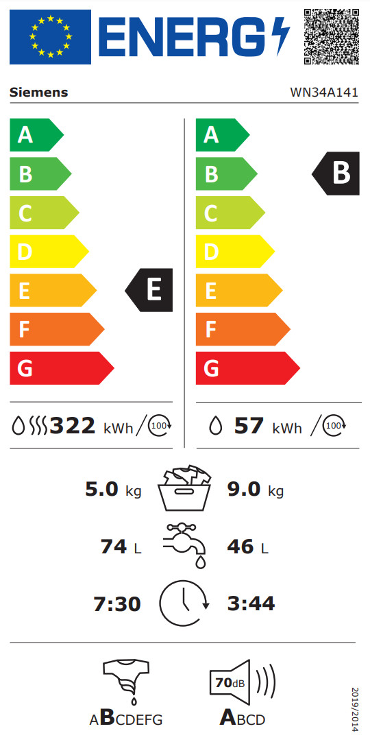 Siemens WN34A141 - 9/5kg energy label