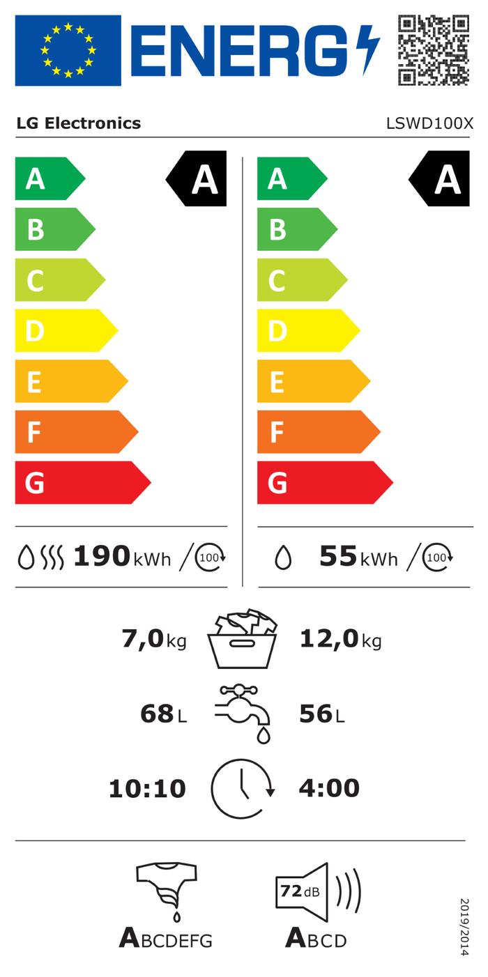 LG LSWD100X - 12/7 kg energielabel