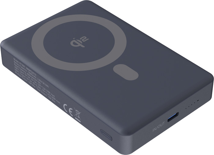 BlueBuilt Wireless Powerbank mit MagSafe und Qi2 10.000 mAh mit Schnellladefunktion Grau linke seite