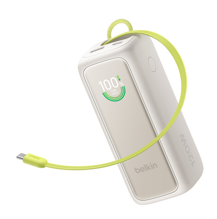 Belkin Powerbank 22.000 mAh mit Schnellladefunktion 120 Watt Beige linke seite