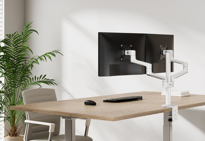 Neomounts NEXT Lite DS60-425WH2 Monitorhalterung für 17 - 27 Zoll Bildschirme - Weiß produkt in gebrauch