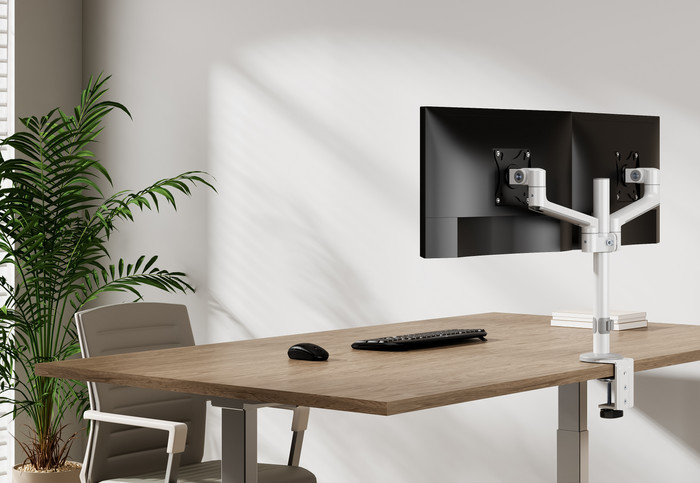 Neomounts NEXT Lite DS60-425WH2 Monitorhalterung für 17 - 27 Zoll Bildschirme - Weiß produkt in gebrauch