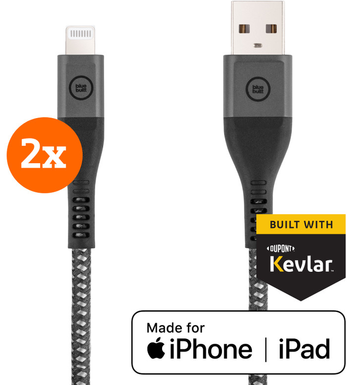 BlueBuilt-USB-A-auf-Lightning-Kabel 1,5m Kevlar Schwarz Doppelpack Main Image