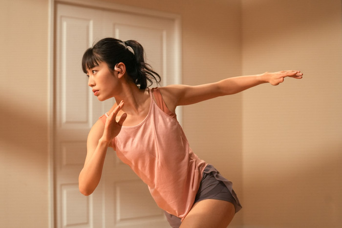 Shokz OpenFit Air Pink product in use