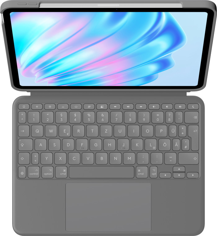 Logitech Combo Touch Apple iPad Air 11 Zoll (2025/2024) Tastaturhülle QWERTZ Grau oberseite