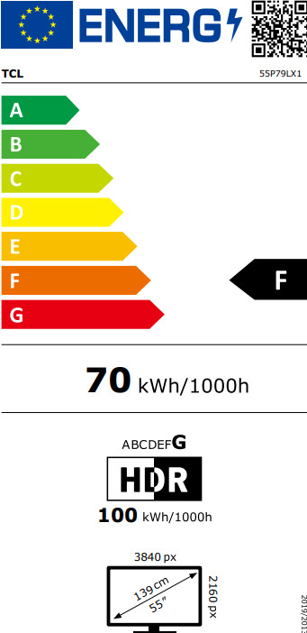 TCL 55 Zoll QLED P79L (2026) energielabel