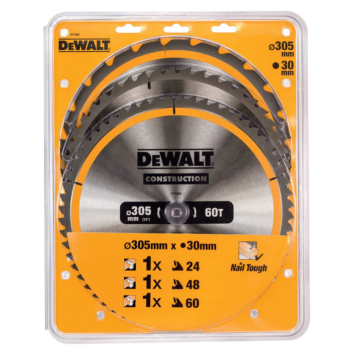 DeWalt Circular Saw Blades Set 305mm 3-piece 24T, 48T, 60T packaging