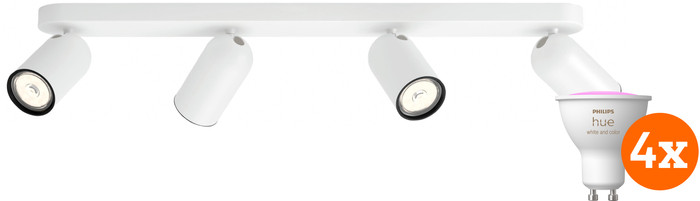 Philips Pongee Aufbauspot - 4 Spots - Weiß + Philips Hue White & Color GU10 (4x) Main Image
