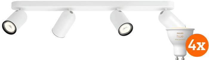 Philips Pongee Aufbauspot - 4 Spots - Weiß + Philips Hue White Ambiance GU10 (4x) Main Image