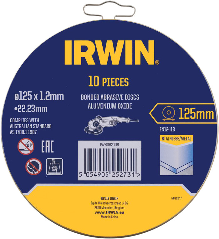 Irwin Cutting Discs Metal 125x1.2mm 10 units packaging