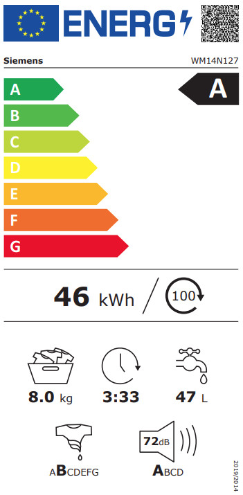 Siemens WM14N127 energielabel