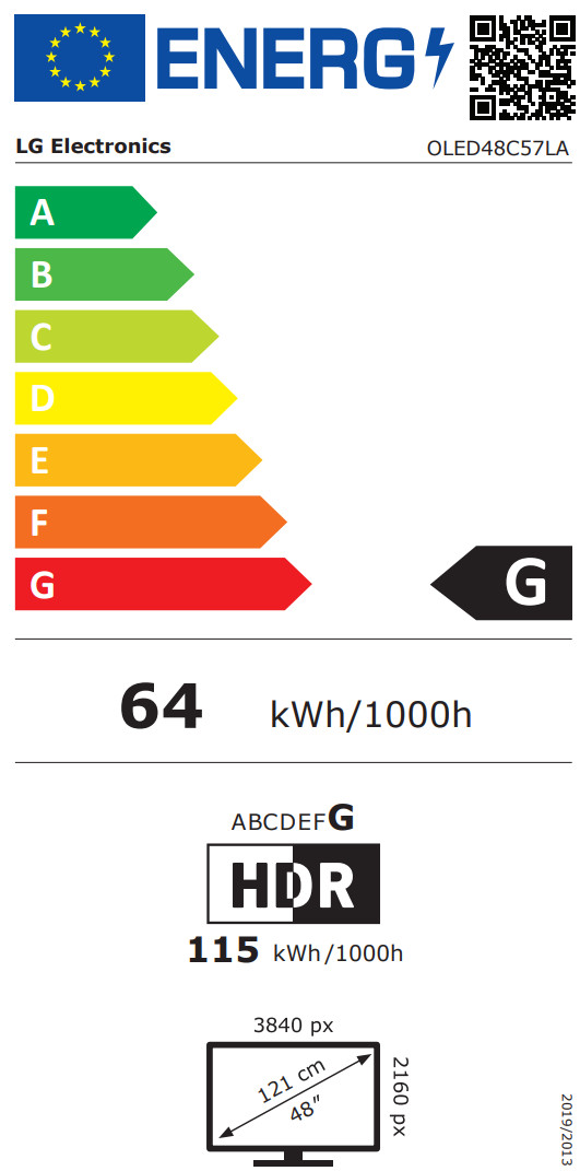 LG 48 Zoll OLED evo C57 4K (2025) energielabel