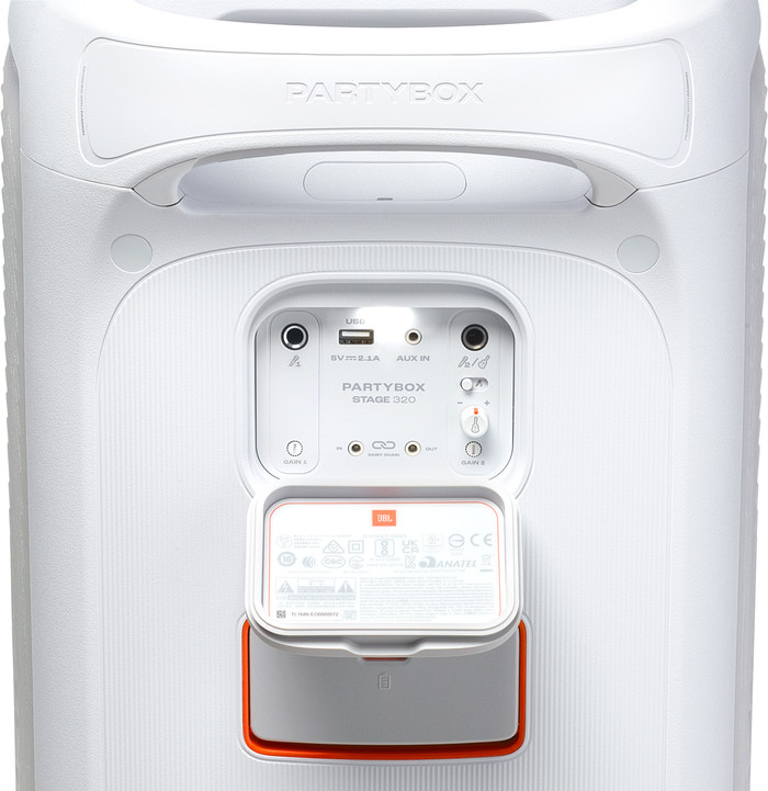 JBL Partybox 320 Weiß + Kabelloses Mikrofonset rückseite