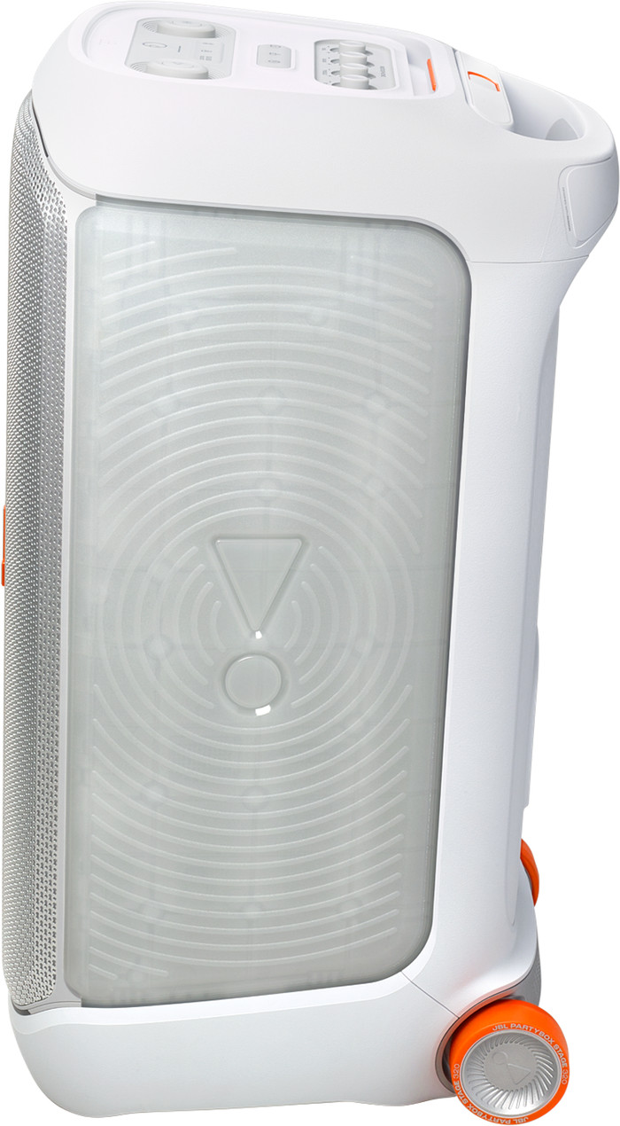 JBL Partybox 320 Weiß + Kabelloses Mikrofonset linke seite