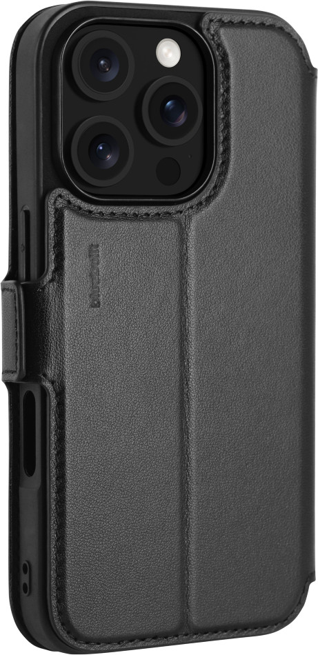 BlueBuilt Apple iPhone 16 Pro Book Case Leder Schwarz + Panzerglas Doppelpack rückseite