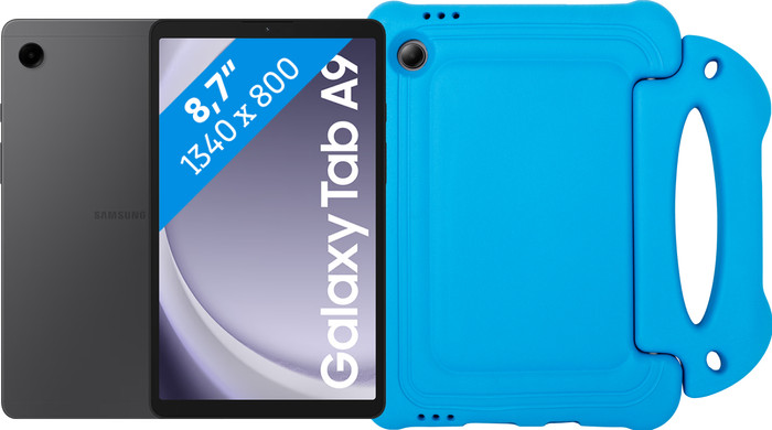 Samsung Galaxy Tab A9 8,7 Zoll 64GB Wi-Fi und 4G Grau + BlueBuilt Kids Cover Blau Main Image