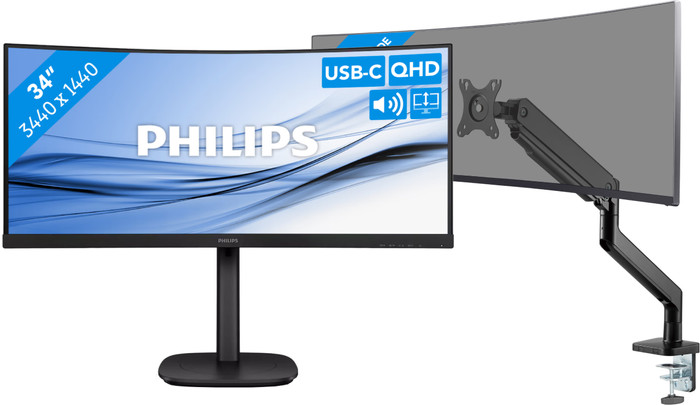 Philips 346E2CUAE/00 + BlueBuilt Monitorhalterung Mechanische Feder für 1 Ultrawide-Monitor Main Image