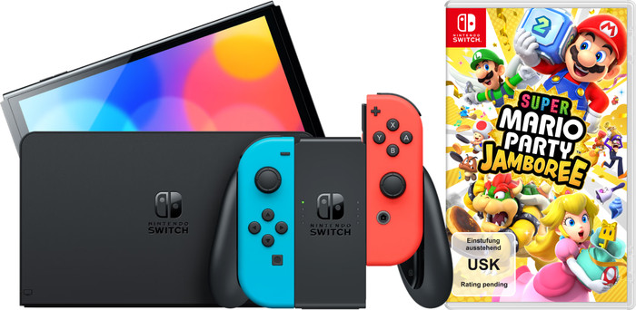Nintendo Switch OLED Blue/Red + Mario Party Jamboree Main Image