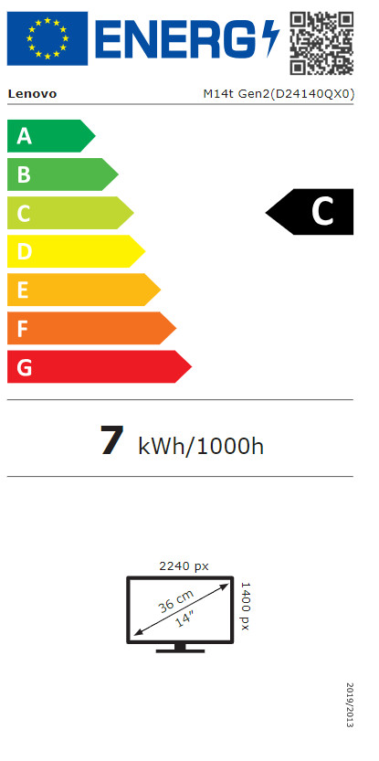Lenovo ThinkVision M14t Gen2 energy label