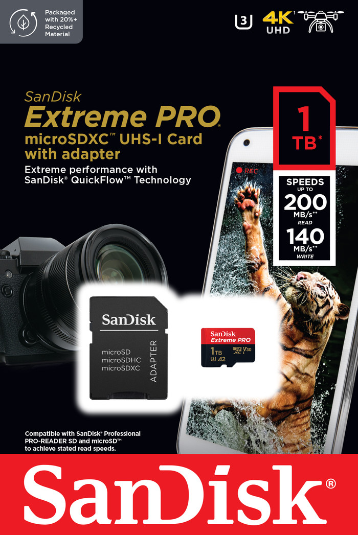 SanDisk microSDXC Extreme Pro 1TB 140 MB/s verpackung