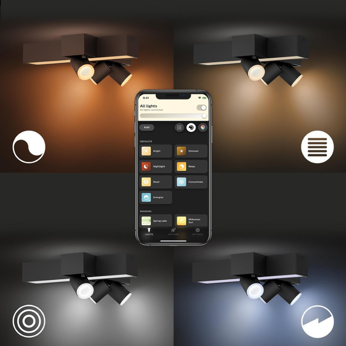Philips Hue Centris Aufbauspot White & Color - Schwarz - CrossDesign - 3 Spots produkt in gebrauch