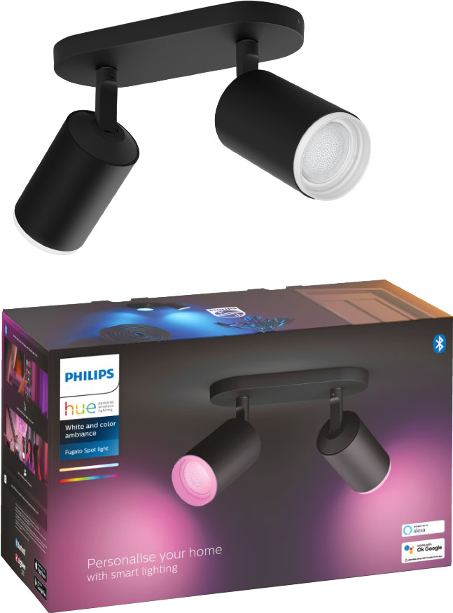 Philips Hue Fugato Mounted Spot Light White and Color - Black - 2-spots packaging
