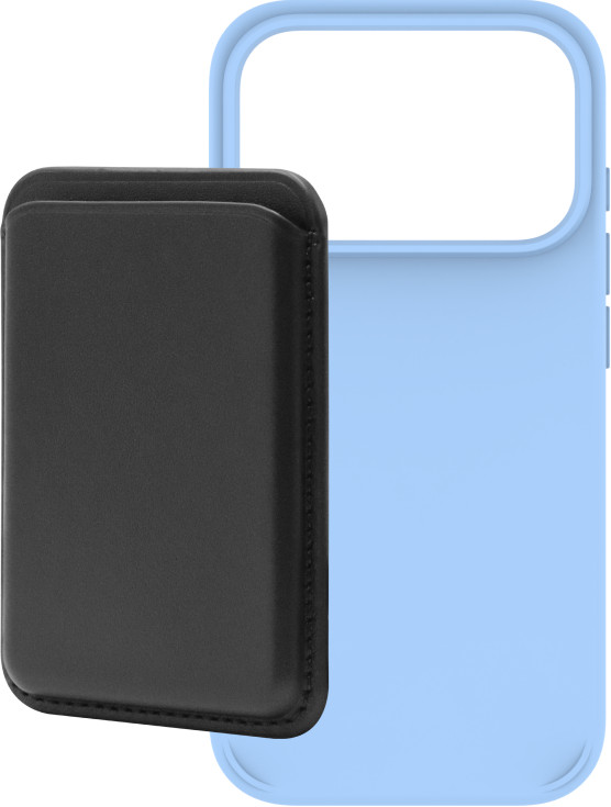 BlueBuilt MagSafe Hülle iPhone 18 Pro Hellblau + Kartenhalter Leder Schwarz Main Image