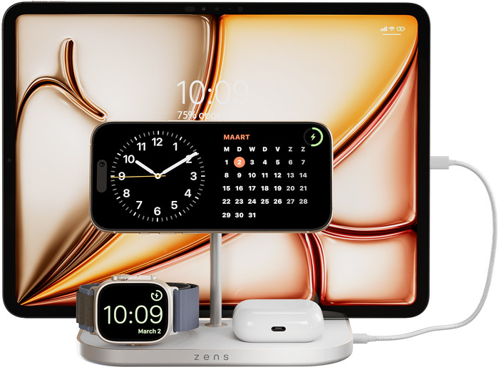 Zens 4-in-1 MagSafe with Qi2 Wireless Charger 15W with Stand, Watch Stand, and iPad Stand Main Image